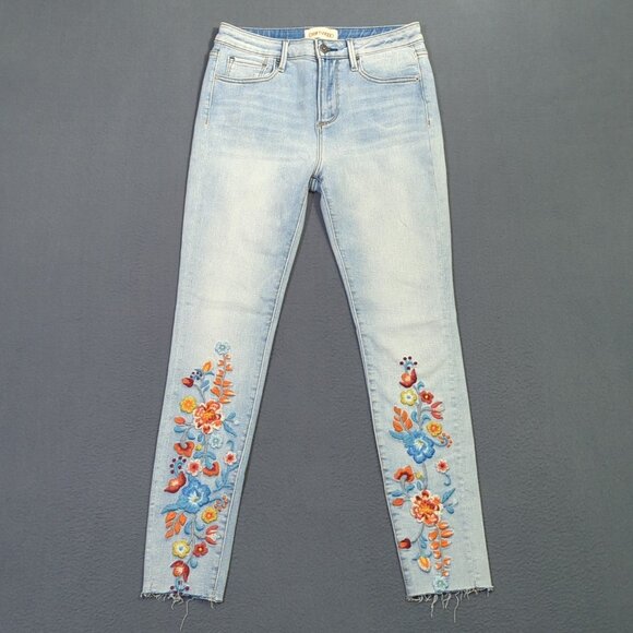 Driftwood Jeans Women's 26x28 Blue Jackie High Rise Floral Embroidered Denim - Picture 1 of 13